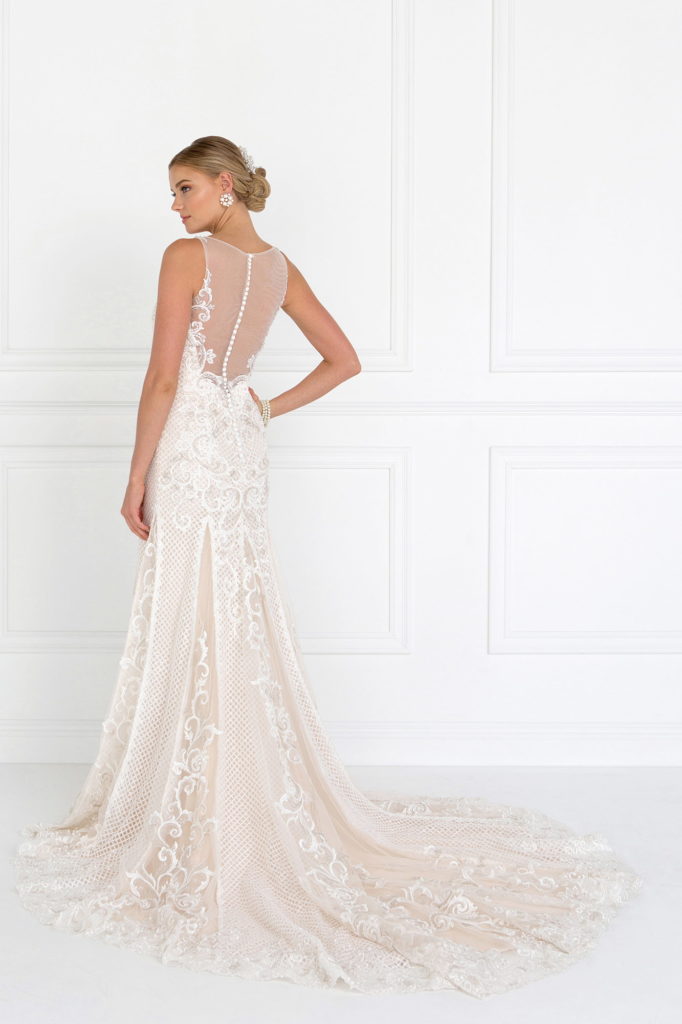 Lace Illusion Sweetheart Mermaid Long Dress with Sheer Back-2