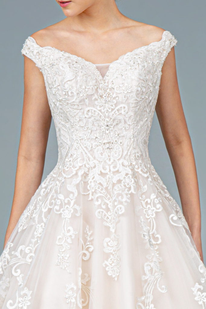 Embroidery Embellished Mesh A-Line Wedding Gown w/ Tail-3
