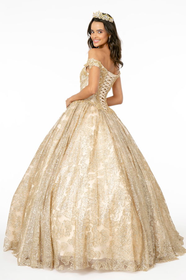 Sweetheart Neckline Cut-Away Shoulder Glitter Mesh Quinceanera Dress-2