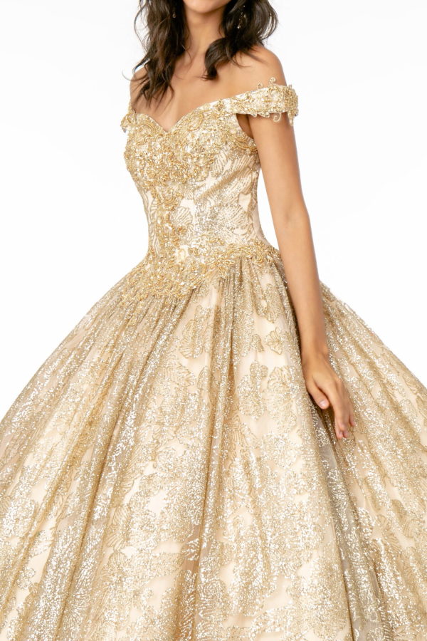 Sweetheart Neckline Cut-Away Shoulder Glitter Mesh Quinceanera Dress-3