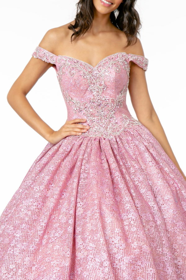 Jewel Embellished Sweetheart Neckline Glitter Netting Quinceanera Dress-4