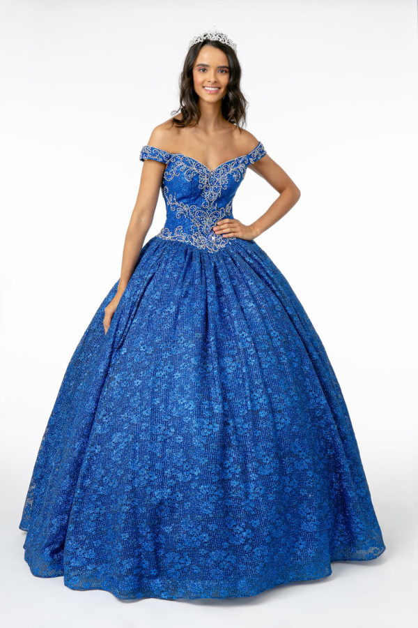 Jewel Embellished Sweetheart Neckline Glitter Netting Quinceanera Dress-1
