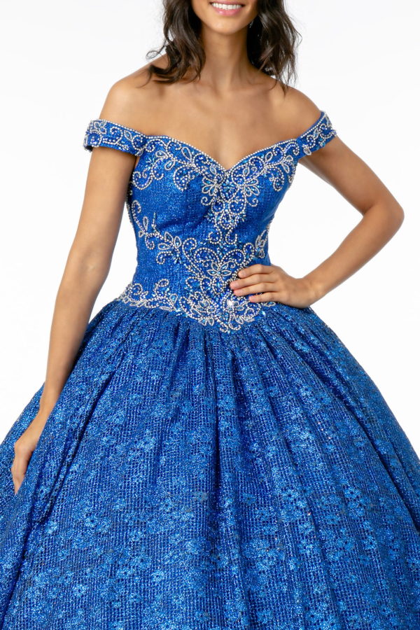 Jewel Embellished Sweetheart Neckline Glitter Netting Quinceanera Dress-3