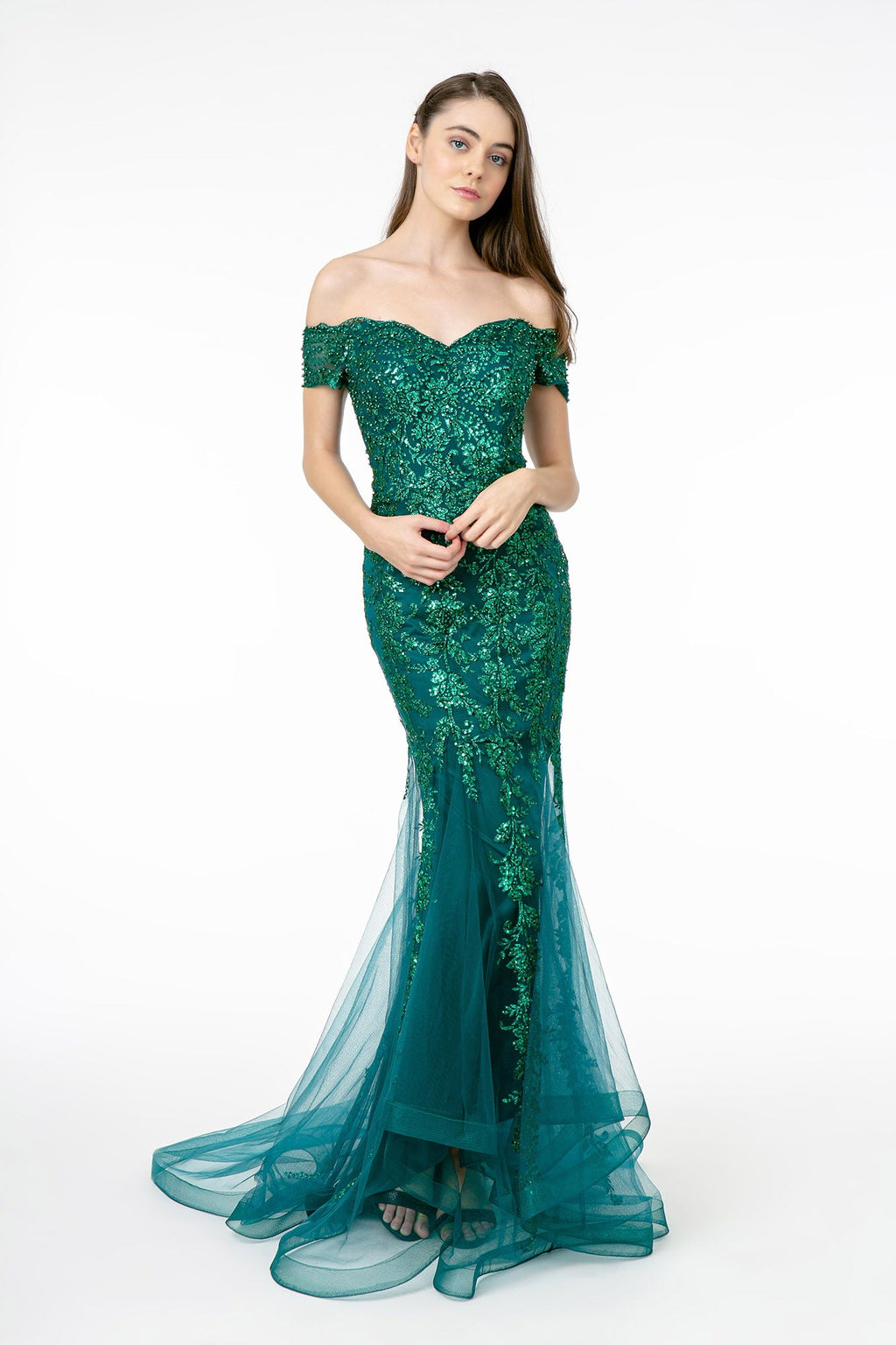 Sweetheart Neckline Glitter Mesh Long Dress w/ Cut-Out Back-0