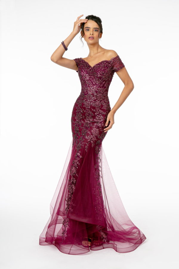 Sweetheart Neckline Glitter Mesh Long Dress w/ Cut-Out Back-1