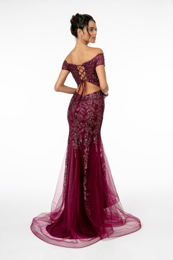 Sweetheart Neckline Glitter Mesh Long Dress w/ Cut-Out Back-3