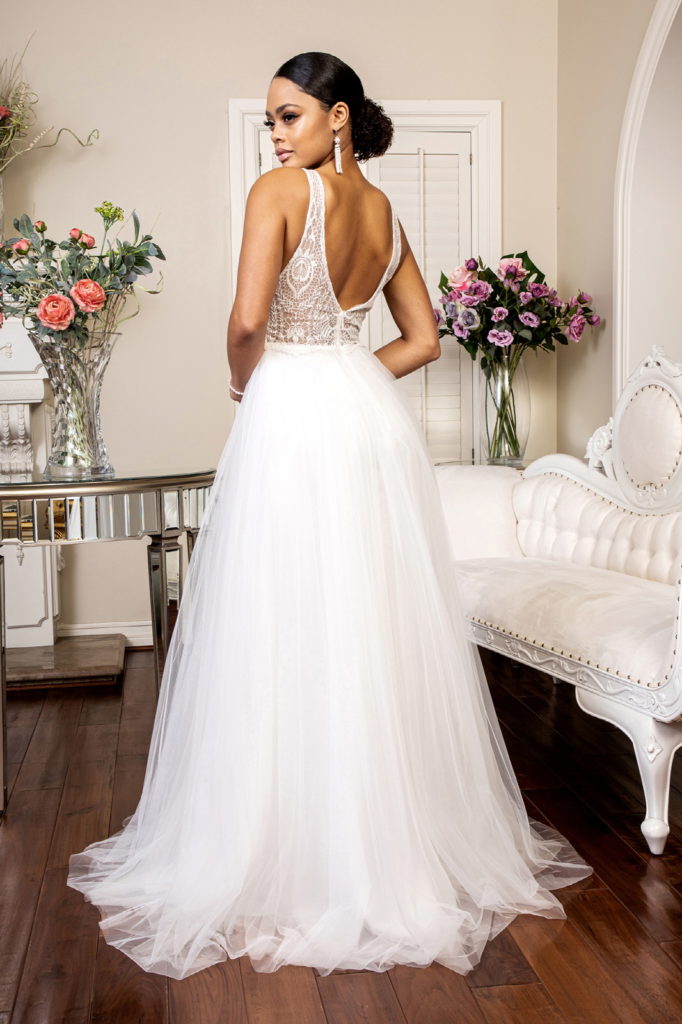 Beads Embellished Bodice Glitter Mesh Wedding Gown-2