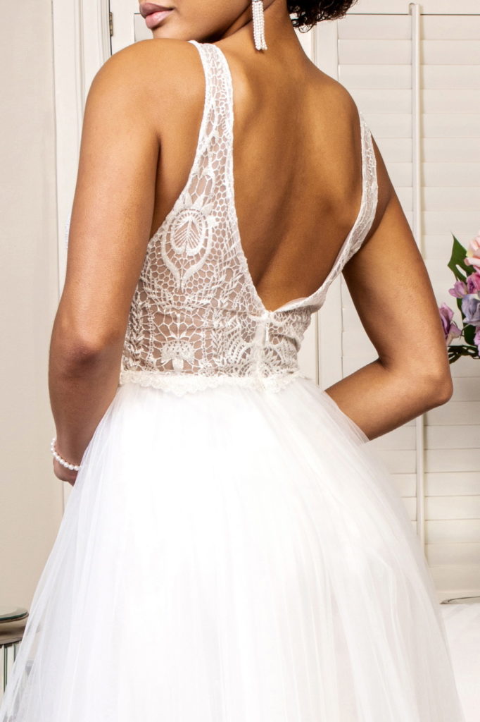 Beads Embellished Bodice Glitter Mesh Wedding Gown-4