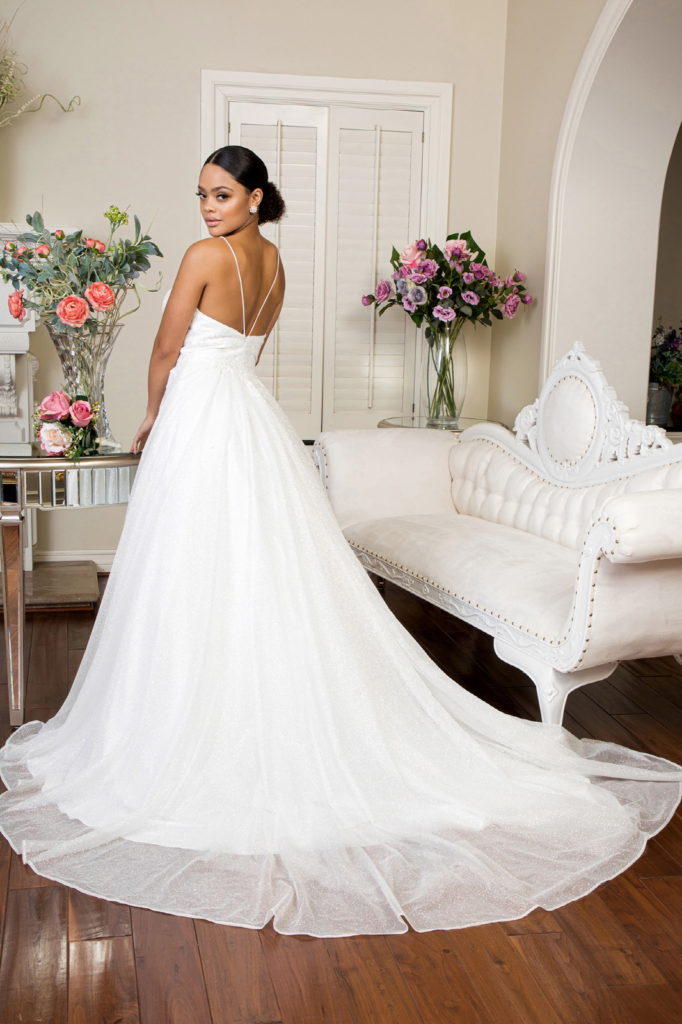 Embroidered Bodice Sweethearted Glitter Mesh Wedding Gown-2