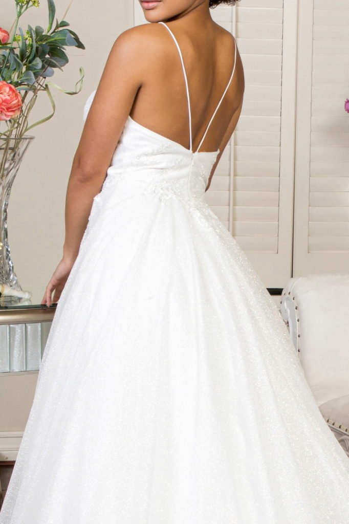 Embroidered Bodice Sweethearted Glitter Mesh Wedding Gown-4