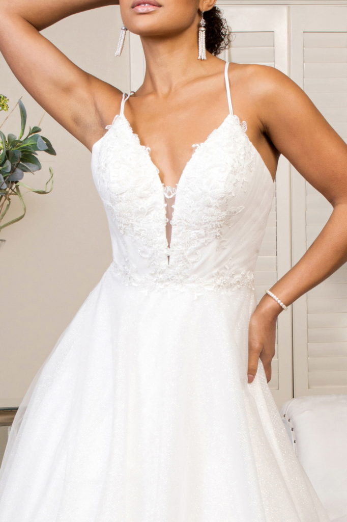 Embroidered Bodice Sweethearted Glitter Mesh Wedding Gown w/ Spaghetti Strap-3