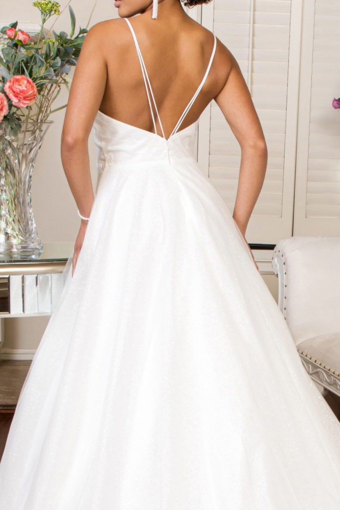 Embroidered Bodice Sweethearted Glitter Mesh Wedding Gown w/ Spaghetti Strap-4