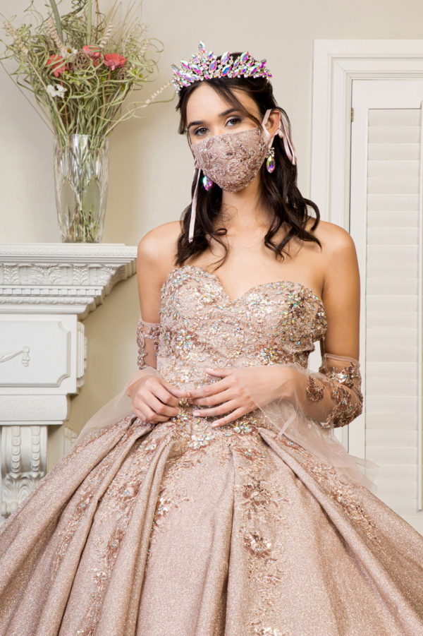 Sweethearted Ruffle Tail Quinceanera Dress w/ Detached Mesh Sleeve - Mask Not Included-4