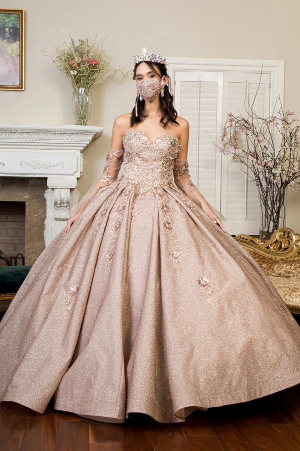 Sweethearted Ruffle Tail Quinceanera Dress w/ Detached Mesh Sleeve - Mask Not Included-2