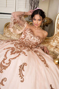 Sequin Embellished Glitter Mesh Quinceanera Dress w/ Detached Mesh Sleeve-5