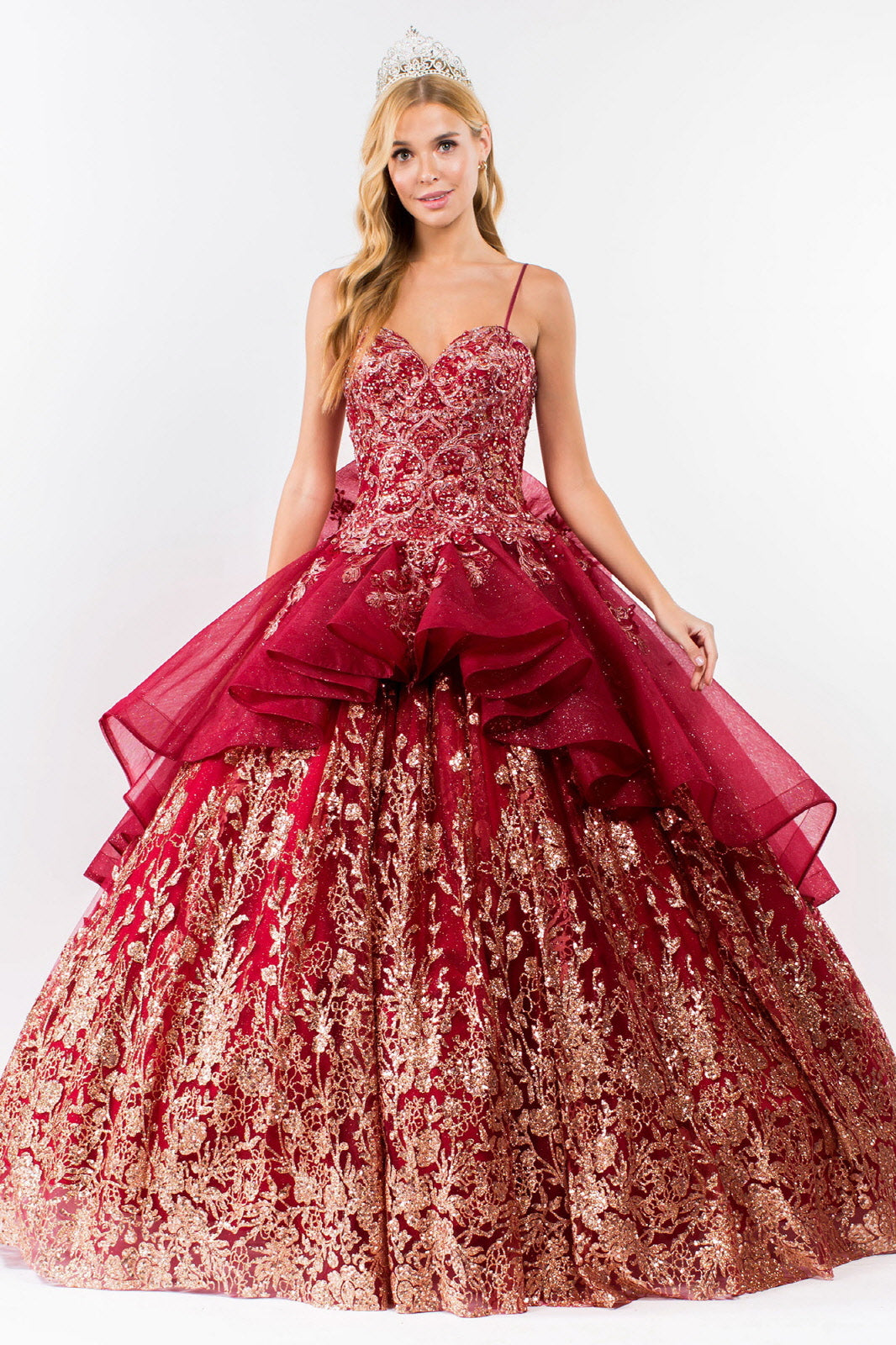 Sequin & Embroidery Embellished Bodice Glitter Mesh Quinceanera Dress-1