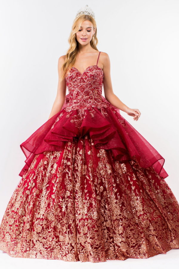 Sequin & Embroidery Embellished Bodice Glitter Mesh Quinceanera Dress-4