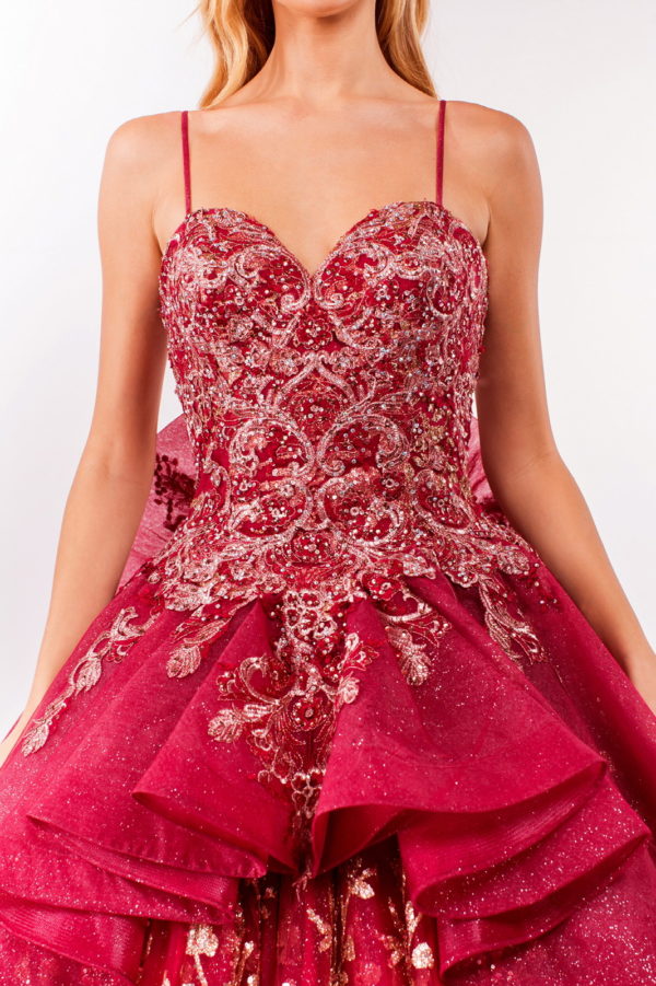 Sequin & Embroidery Embellished Bodice Glitter Mesh Quinceanera Dress-3