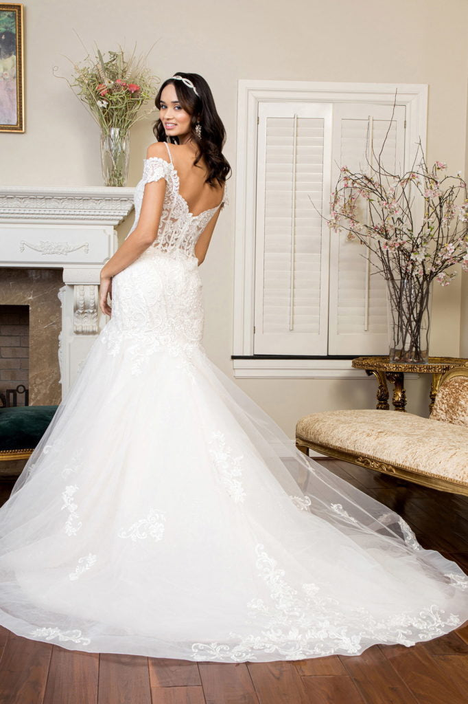 Sweethearted Embroidered Mesh Mermaid Wedding Gown w/ Tail-3