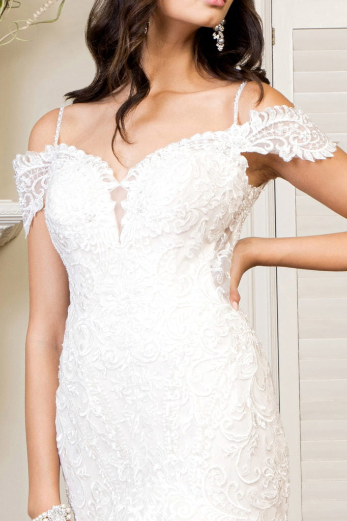 Sweethearted Embroidered Mesh Mermaid Wedding Gown w/ Tail-4