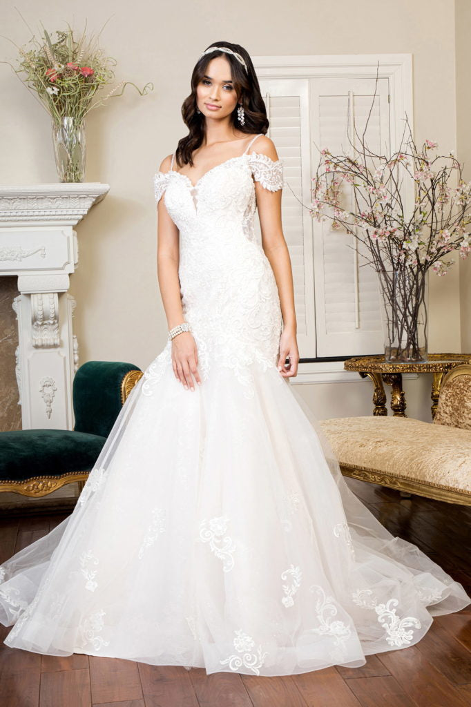 Sweethearted Embroidered Mesh Mermaid Wedding Gown w/ Tail-2