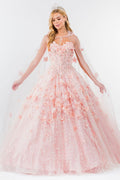 Sweetheart Neckline Beads and Jewel Embellished Bodice Quinceanera Dress w/ Mesh Cape-5