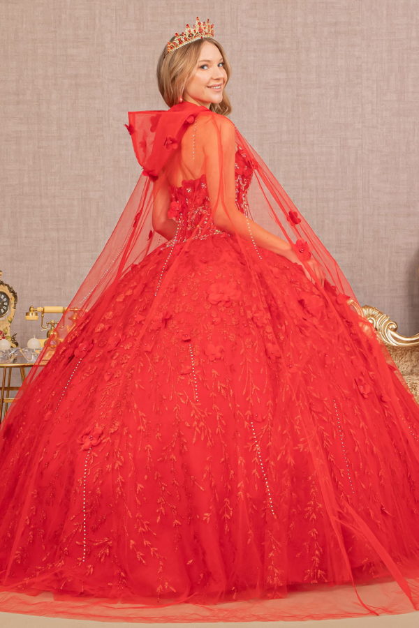 Sweetheart Neckline Beads and Jewel Embellished Bodice Quinceanera Dress w/ Mesh Cape-2