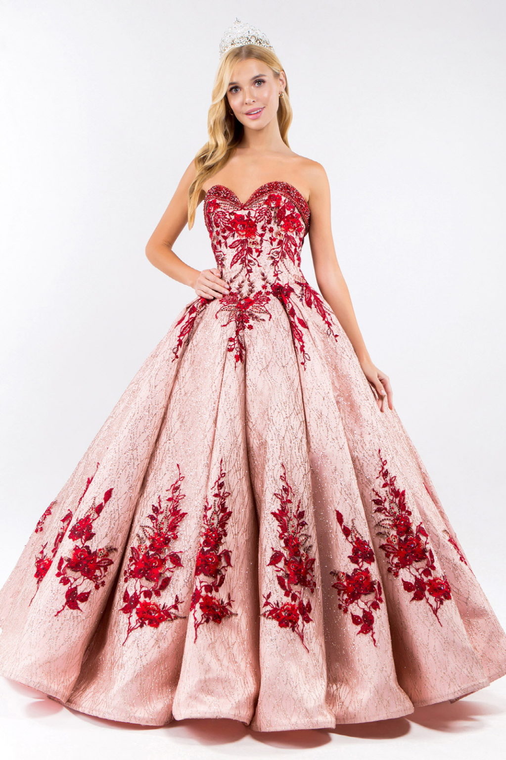 Beads Embellished Neckline Full Glitter Mesh Quinceanera Dress-1