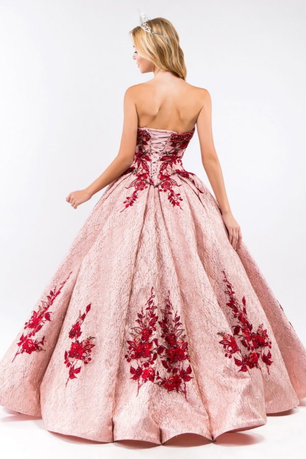 Beads Embellished Neckline Full Glitter Mesh Quinceanera Dress-2