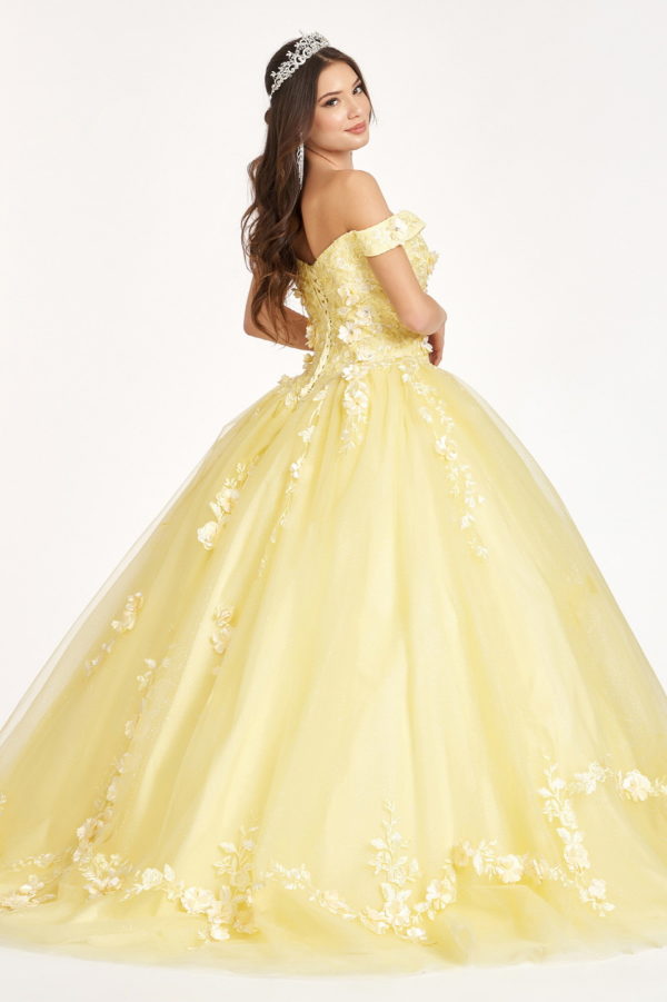 Embroidery Embellished Glitter-Mesh Cut-Away Shoulder Quinceanera Dress-3