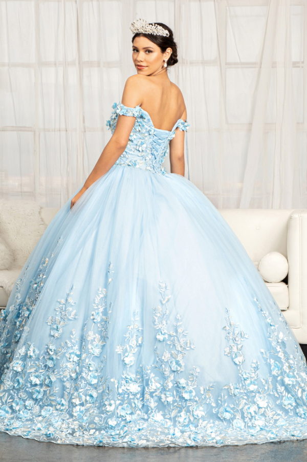 Cut-Away Shoulder 3D Floral Applique Embellished Quinceanera Dress-2