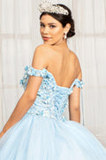 Cut-Away Shoulder 3D Floral Applique Embellished Quinceanera Dress-4