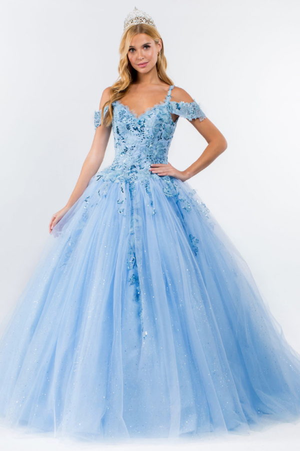 Embroidery Embellished Glitter Mesh Quinceanera Dress-2