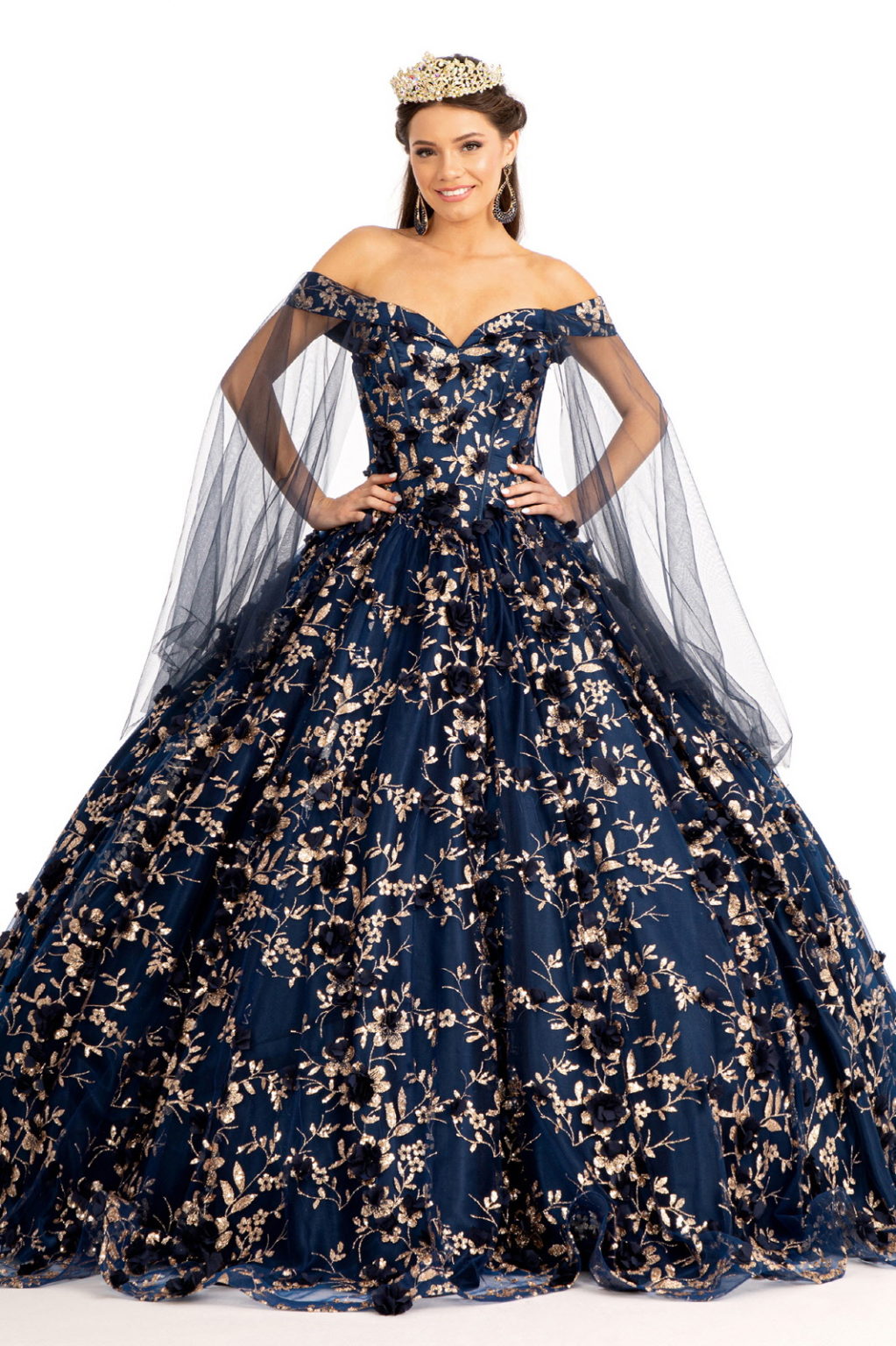 Cut-Away Shoulder Sweetheart Glitter Mesh Quinceanera Dress-1