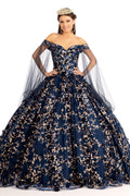 Cut-Away Shoulder Sweetheart Glitter Mesh Quinceanera Dress-1