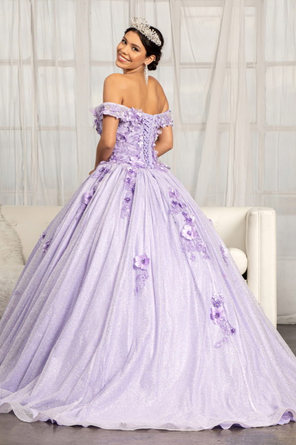 3D Floral Applique and Jewel Embellished Glitter Mesh Quinceanera Dress-2
