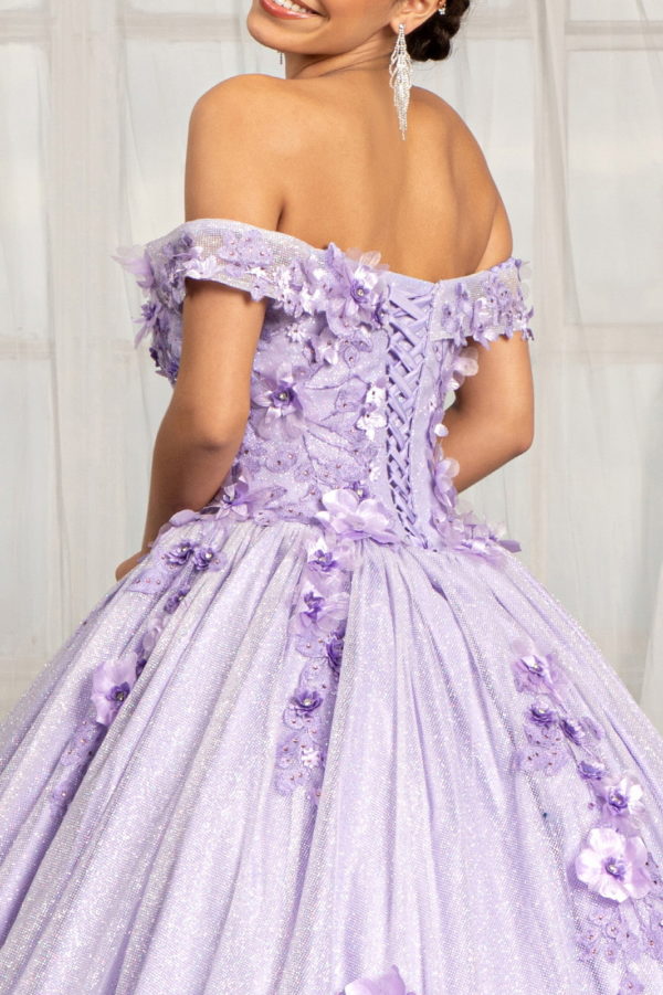 3D Floral Applique and Jewel Embellished Glitter Mesh Quinceanera Dress-4