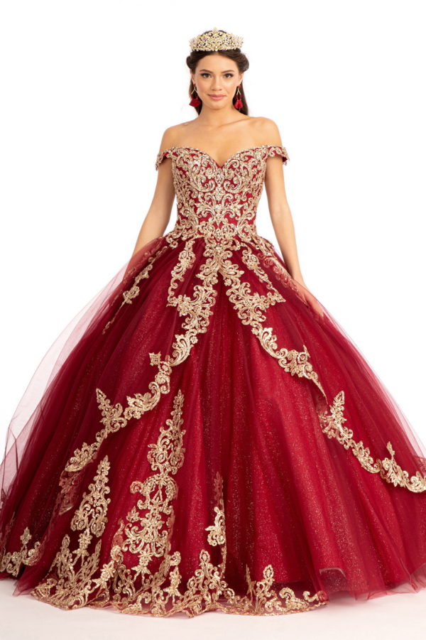 Embroider Embellished Sweetheart Glitter Mesh Quinceanera Dress-2