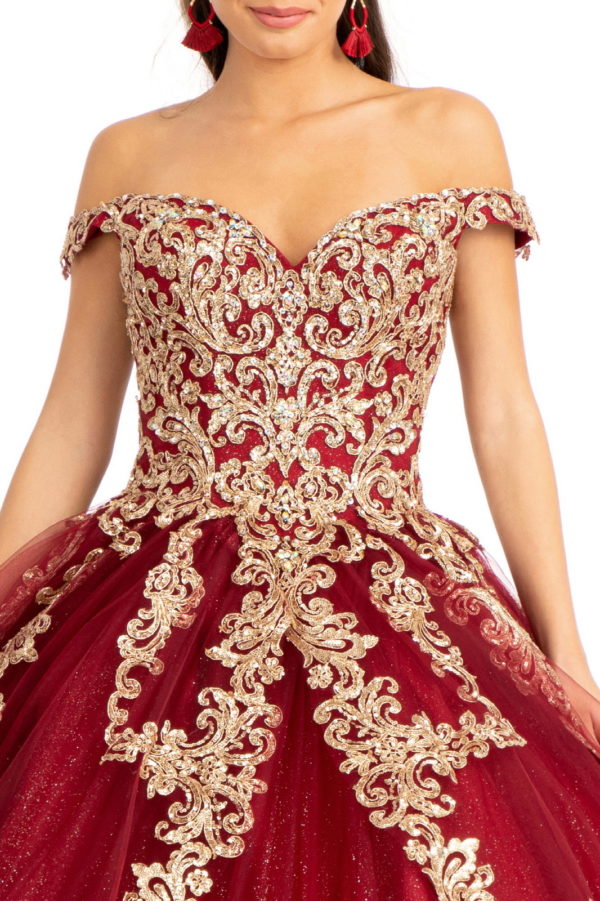 Embroider Embellished Sweetheart Glitter Mesh Quinceanera Dress-4