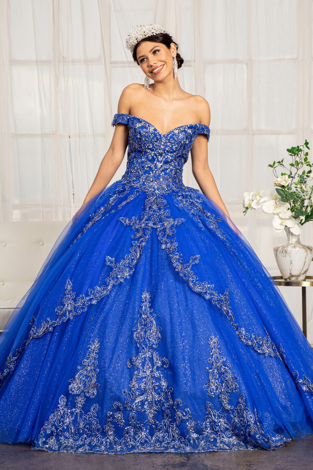 Embroider Embellished Sweetheart Glitter Mesh Quinceanera Dress-1