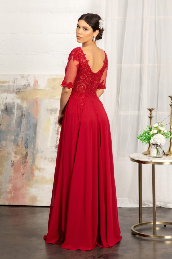 Rhinestone and Embroidery Embellished Chiffon Long Dress-2