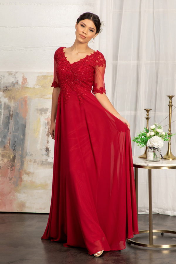 Rhinestone and Embroidery Embellished Chiffon Long Dress-4