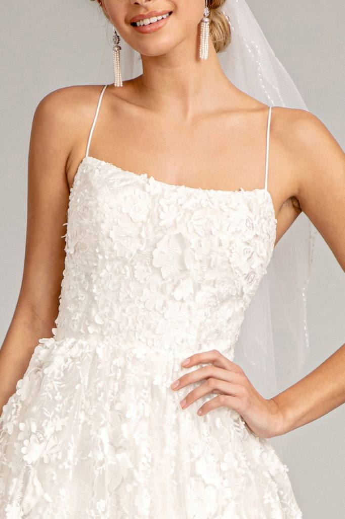 Floral Embroidered Lace-Up Mesh Wedding Gown w/ Sweetheart Neckline-3