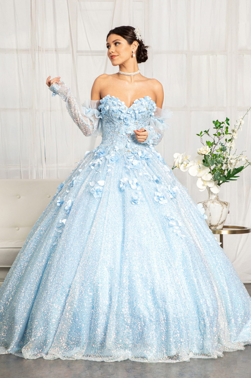 Sweetheart Neckline 3D Floral Applique Sequin Quinceanera Dress-1