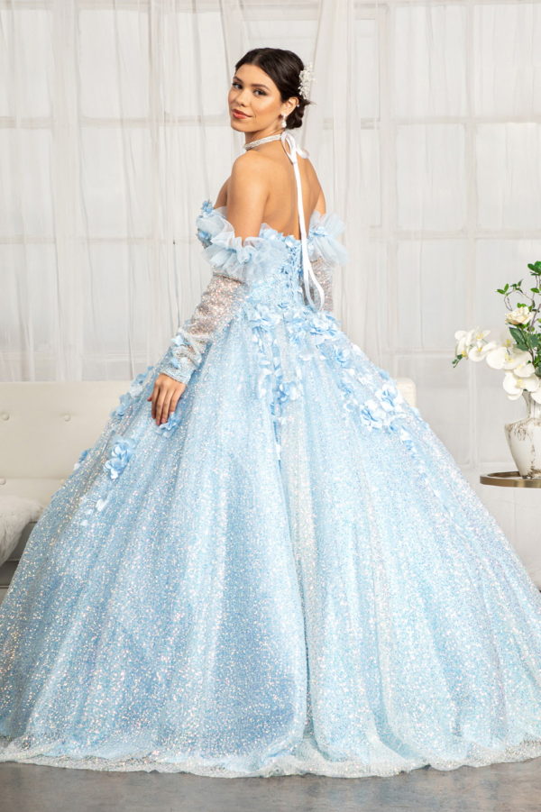 Sweetheart Neckline 3D Floral Applique Sequin Quinceanera Dress-2