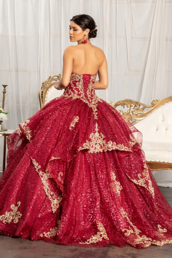 Sequin Pattern and Jewel Embellished Glitter Mesh Sleeveless Quinceanera Dress-2
