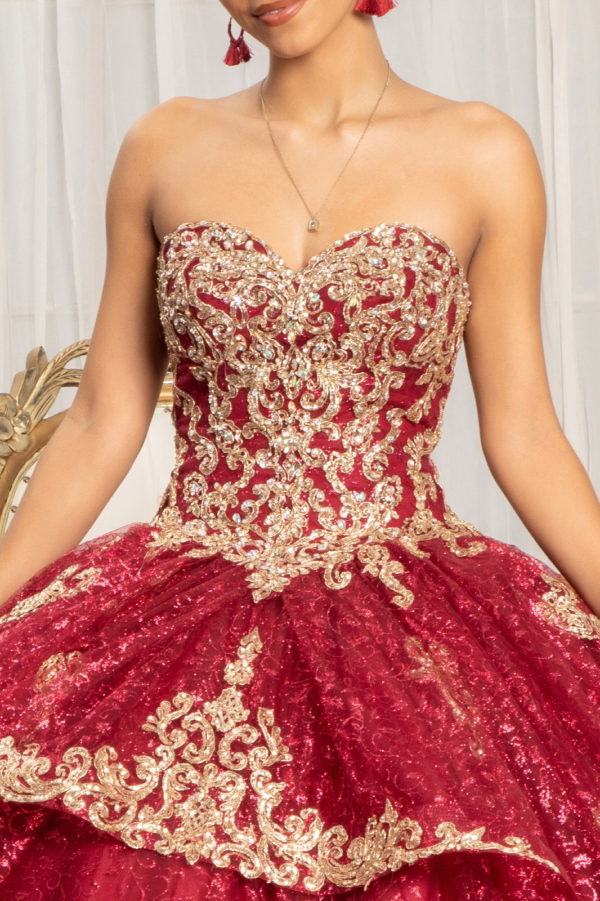 Sequin Pattern and Jewel Embellished Glitter Mesh Sleeveless Quinceanera Dress-3