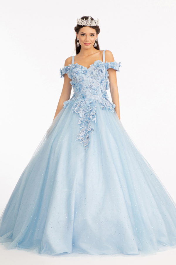 Embroidery and 3D Floral Applique Embellished Sweetheart Quinceanera Dress-4