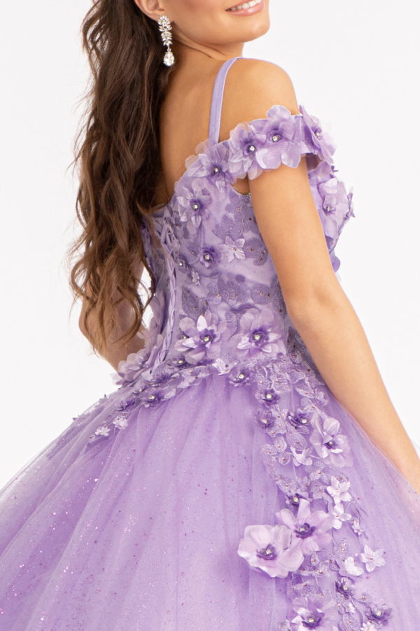Embroidery and 3D Floral Applique Embellished Sweetheart Quinceanera Dress-3