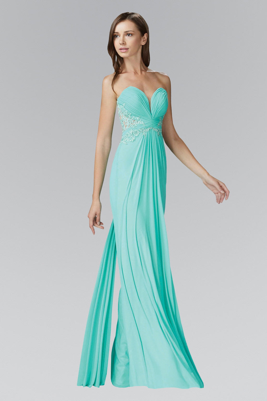Strapless Sweetheart Soft Mesh Long Dress with Sheer Back-0